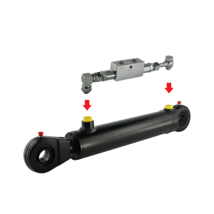 Cylinder siłownik hydrauliczny dwustronnego działania długość: 430mm skok: 200mm CJ2F-50/28/200 w komplecie z zaworem zabezpieczającym typu zamek