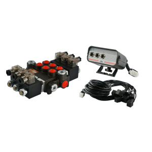 Rozdzielacz hydrauliczny 3 sekcyjny 40L/min sterowany elektrycznie 12V z panelem sterującym  z trzema przyciskami