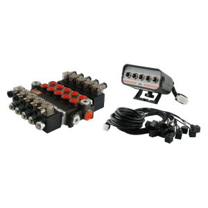 Rozdzielacz hydrauliczny 5 sekcyjny 40L/min sterowany elektrycznie 12V z panelem sterującym  z pięcioma przyciskami