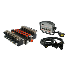 Rozdzielacz hydrauliczny 6 sekcyjny 40L/min sterowany elektrycznie 12V z panelem sterującym  z sześcioma przyciskami