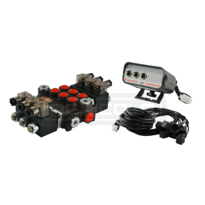 Rozdzielacz hydrauliczny 3 sekcyjny 40L/min sterowany elektrycznie 24V z panelem sterującym z trzema przyciskami