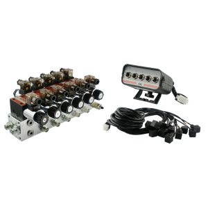 Rozdzielacz hydrauliczny 5 sekcyjny blokowy typu CETOP 03 NG6 sterowany elektrycznie 24V z panelem sterującym z pięcioma przyciskami