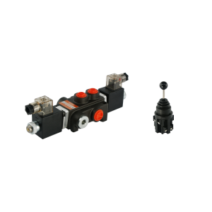 Rozdzielacz hydrauliczny 1 sekcyjny 40L/min sterowany elektrycznie 12V w zestawie z joystickiem elektrycznym 5 pozycyjnym