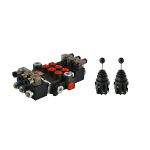 Rozdzielacz hydrauliczny 3 sekcyjny 40L/min sterowany elektrycznie 24V w zestawie z dwoma joystickami elektrycznymi 5 pozycyjnymi