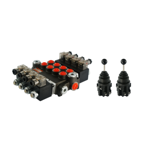 Rozdzielacz hydrauliczny 4 sekcyjny 40L/min sterowany elektrycznie 24V w zestawie z dwoma joystickami elektrycznymi 5 pozycyjnymi