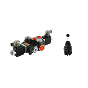 Rozdzielacz hydrauliczny 1 sekcyjny 80L/min sterowany elektrycznie 12V w zestawie z joystickiem elektrycznym 5 pozycyjnym