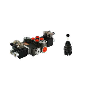 Rozdzielacz hydrauliczny 2 sekcyjny 80L/min sterowany elektrycznie 24V w zestawie z joystickiem elektrycznym 5 pozycyjnym