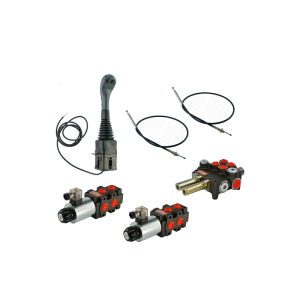 Zestaw hydrauliczny 4 sekcyjny: rozdzielacz 80L + dwa elektrozawory 6/2 + joystick z dwoma przyciskami + dwie linki 2m