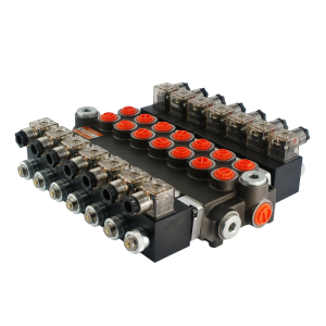 Rozdzielacz hydrauliczny 7 sekcyjny 40L/min sterowany elektrycznie 24V Badestnost: 07Z50 7xA ES3 24VDC G