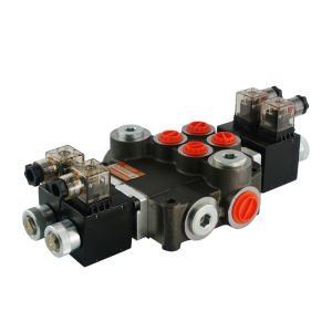 Rozdzielacz hydrauliczny 2 sekcyjny 80L/min sterowany elektrycznie 24V Badestnost: 02Z80 AA ES3 24VDC G