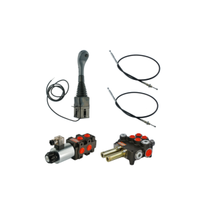 Zestaw hydrauliczny 3 sekcyjny: rozdzielacz 80L + elektrozawór 6/2 + joystick z jednym przyciskiem + dwie linki 2m