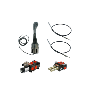 Zestaw hydrauliczny 3 sekcyjny: rozdzielacz 40L + elektrozawór 6/2 + joystick z jednym przyciskiem + dwie linki 2m