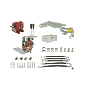 Zestaw do przeróbki i rozbudowy podstawowej hydrauliki w ciągnika w zestawie adapter, pompa żeliwna, rozdzielacz 2 sekcyjny, wsporniki, gniazda, węże i złącza.
